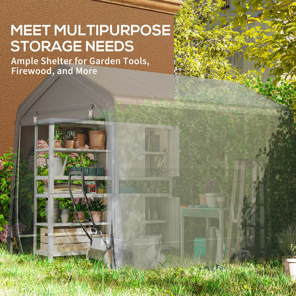 Outsunny 8 x 6.5ft Dark Grey Garden Storage Shed with Zipper Doors Image 8