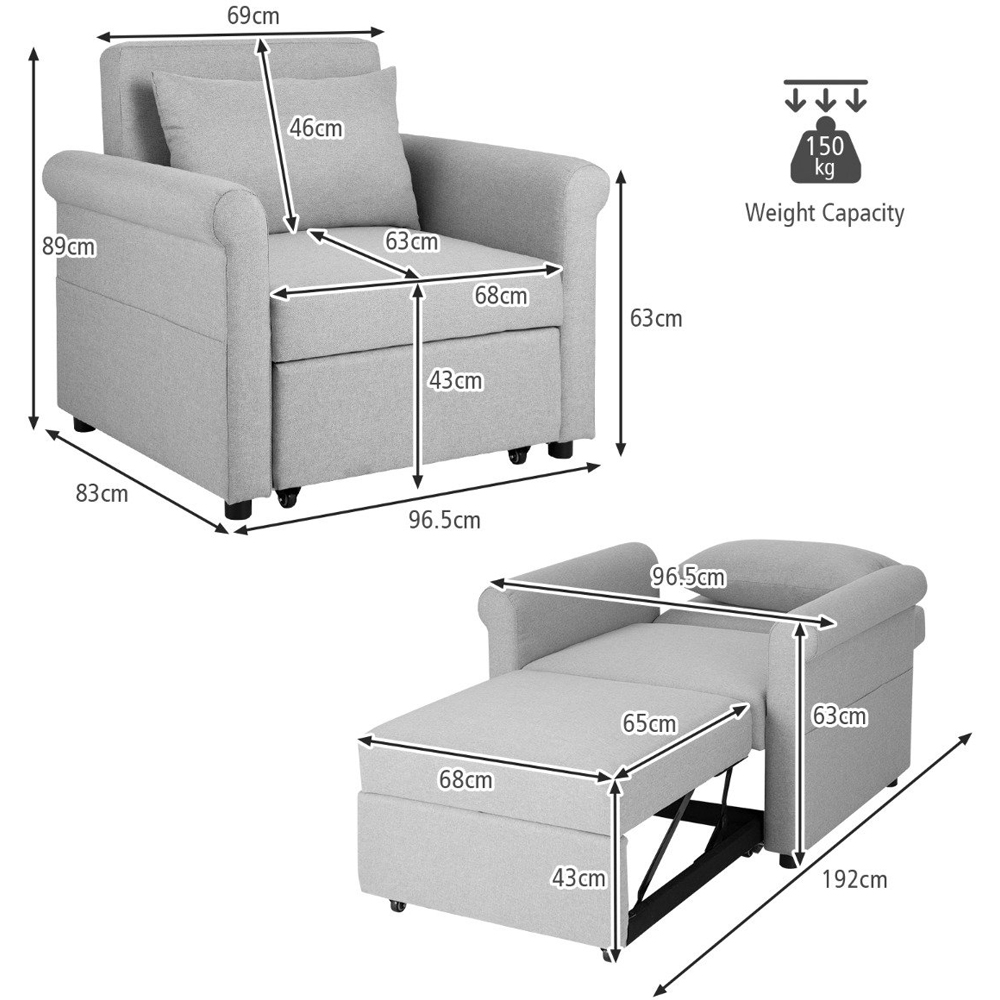 Costway Single Sleeper Grey Sofa Bed Image 9