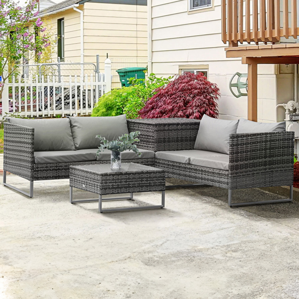 Outsunny 4 Seater Grey Rattan Wicker Corner Sofa Lounge Set Image 1