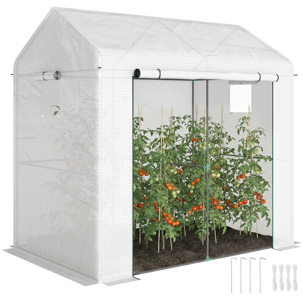 Outsunny White 6.5 x 4.5ft Walk-In Greenhouse with Mesh Windows Image 1