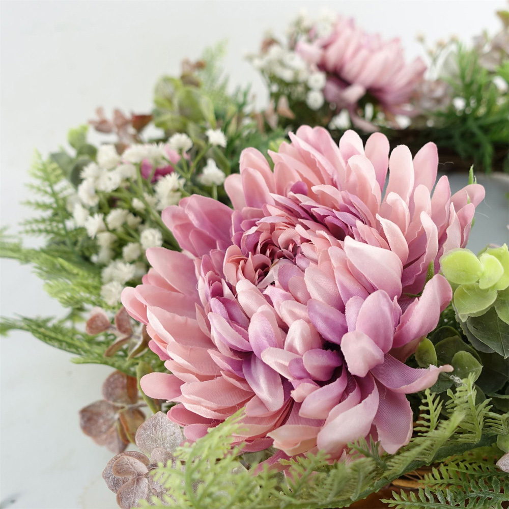 Leaf Pink Floral Artificial Wreath 45cm Image 2