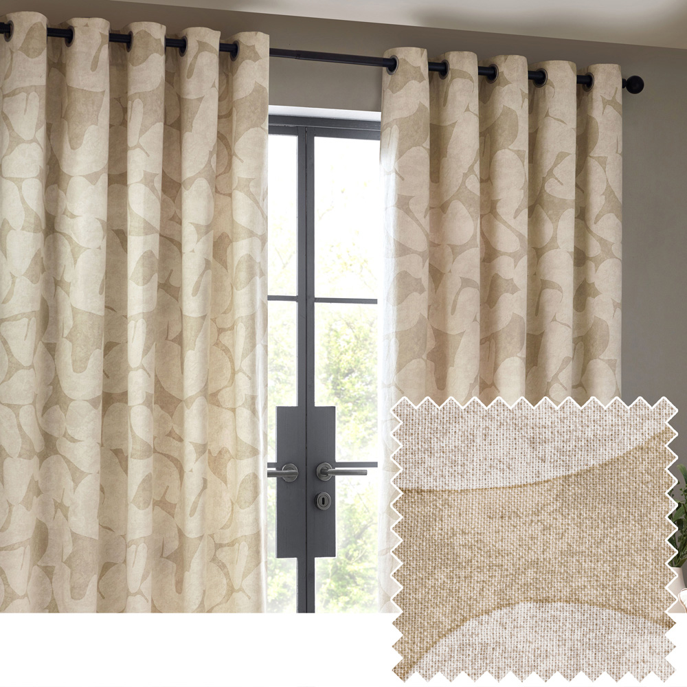 Hoem Brinn Natural Abstract Eyelet Curtains 229 x 183cm Image 2