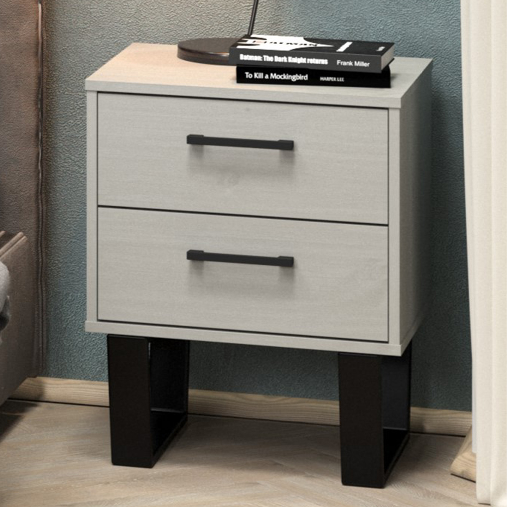 Core Products Texas 2 Drawer Grey Waxed Pine Bedside Cabinet Image 1