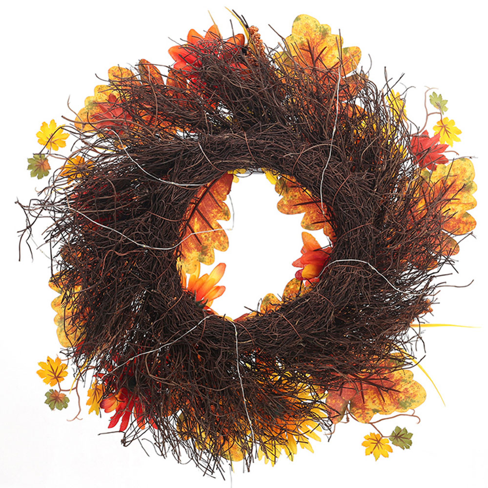 Living and Home LED Wreath with Maple Leaves Daisies and Sorghum 55cm Image 4