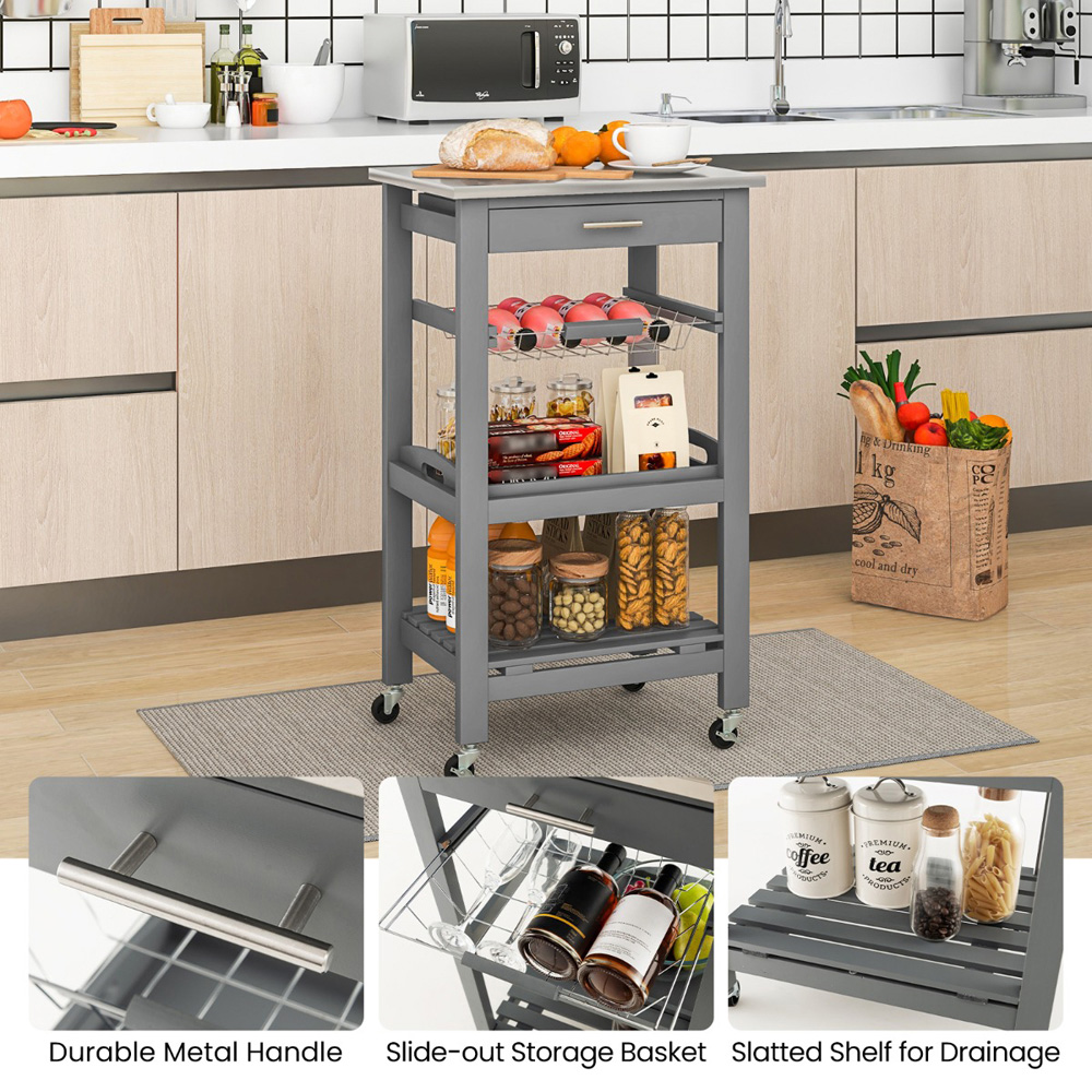 Costway Single Drawer 3 Shelf Grey Kitchen Trolley Image 7