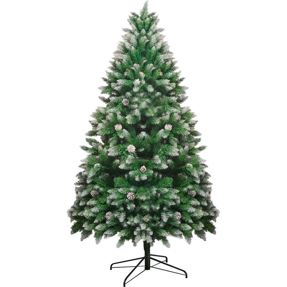Abrihome White and Green Snowflake Spray Belt Pine Cone Artificial Christmas Tree 5ft Image 1