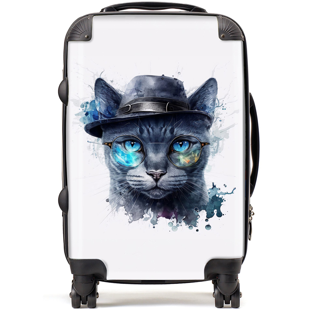 Warren Reed Designer Cabin Russian Blue Cat With Glasses Splashart Suitcase Image 1