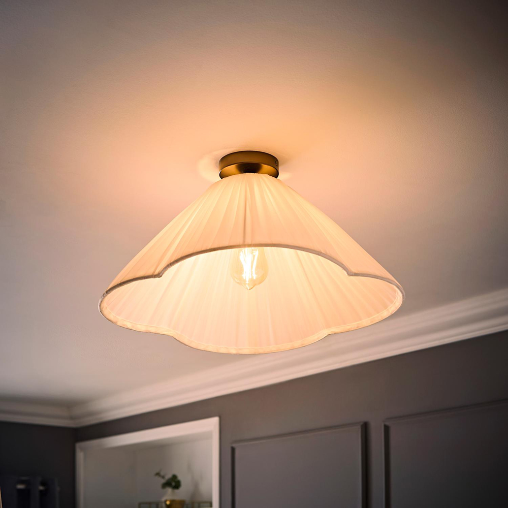 ValueLights Posie White Gathered Tapered Shade Flush Ceiling Light with Bulb Image 2