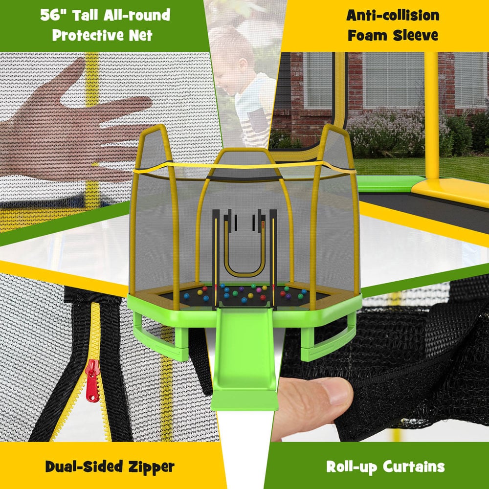 Costway 7ft Green Hexagonal Trampoline with Slide and Safety Enclosure Net Image 6