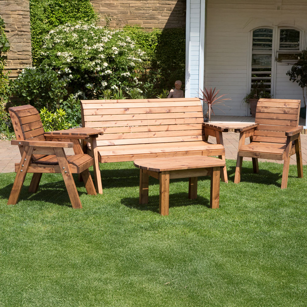 Samuel Alexander Handmade 5 Seater Chunky Rustic Wooden Garden Furniture Set Image 1
