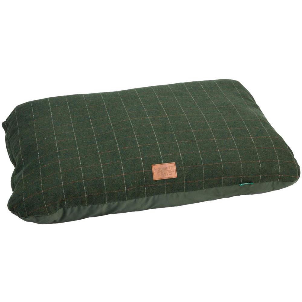 House of Paws Large Extra Large Green Tweed Cushion Dog Bed Image 1