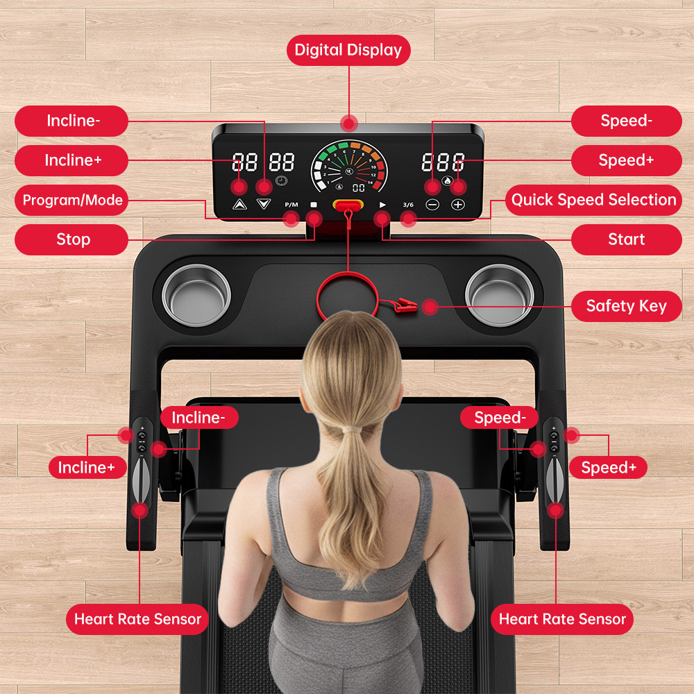 Rattrix Black Slope Auto Incline Foldable Treadmill with 12 Preset Programs Image 7