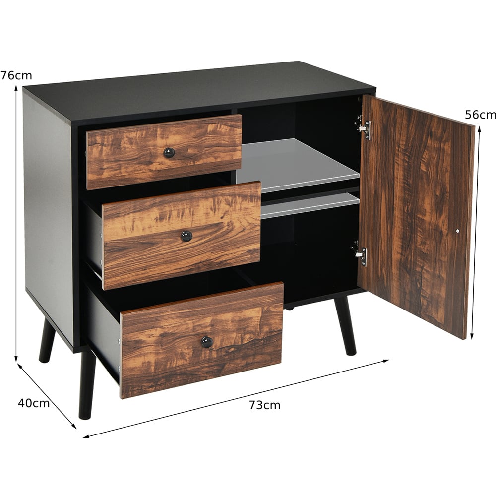 Costway Single Door 3 Drawer Rustic Brown Storage Cabinet Image 9