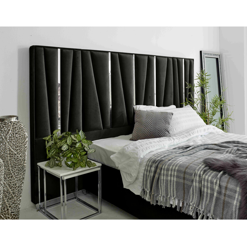 Eleganza Mila Small Double Black Plush Velvet Bed Frame with Lined Headboard Image 2