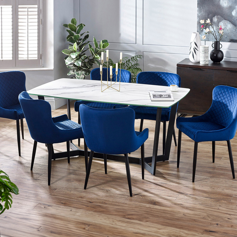 Julian Bowen Olympus Luxe and Marble Effect 6 Seater Dining Set White and Blue Image 1
