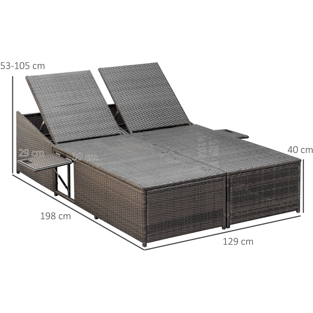 Outsunny 2 Seater Brown and White Rattan Lounger Bed Image 7