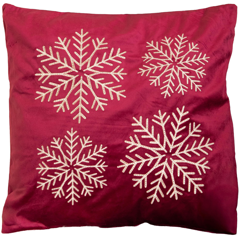 Samuel Alexander Burgundy and Gold Snowflake Soft Christmas Cushion 44 x 44cm Image 1