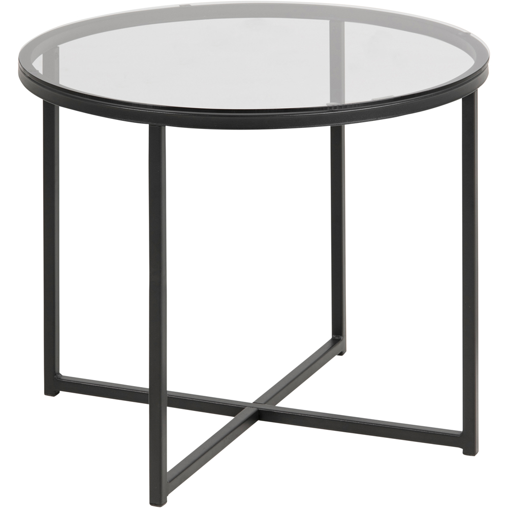 Florence Cross Round Smoked Glass Top Metal Side Table Image 2