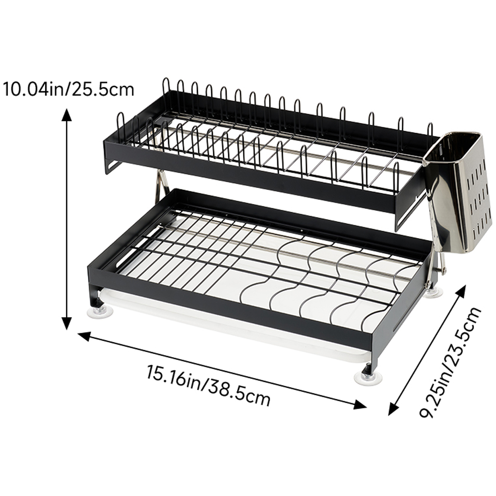 Living and Home 2 Tier Gunmetal Grey Carbon Steel Dish Drainer with Secure Plate Slot Image 8