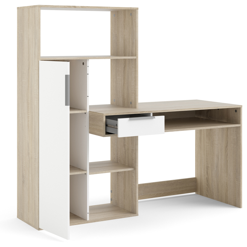 Florence Function Plus Single Door Single Drawer Multifunctional Desk White and Oak Image 5