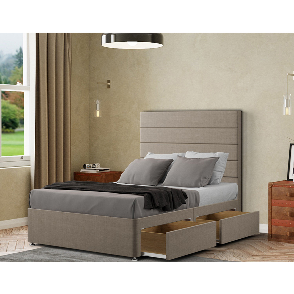Portland George Small Double Beige Linen Divan Bed with 2 Drawer and Headboard Image 2