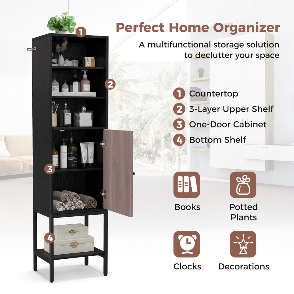 Costway Single Door 4 Shelf Black Tall Storage Cabinet Image 5