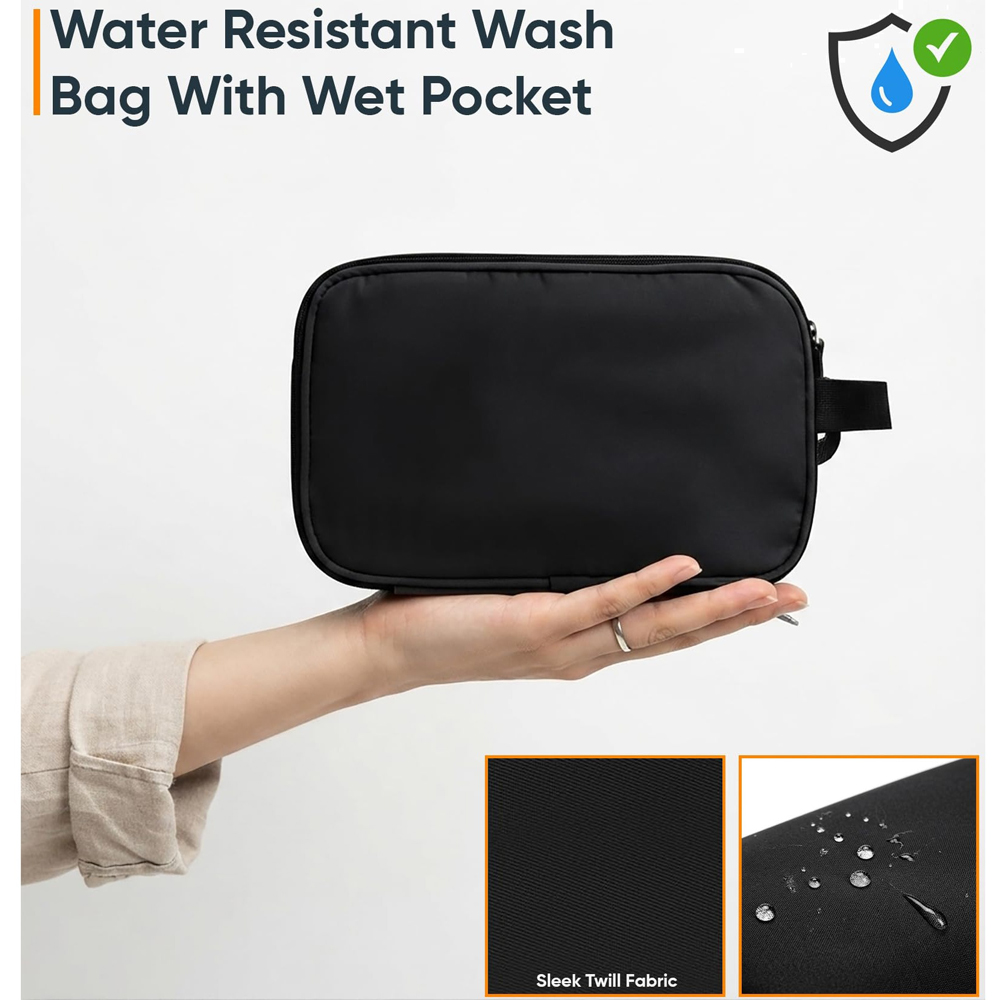 ATEK Black Large Travel Wash Bag with Wet Pocket Image 6