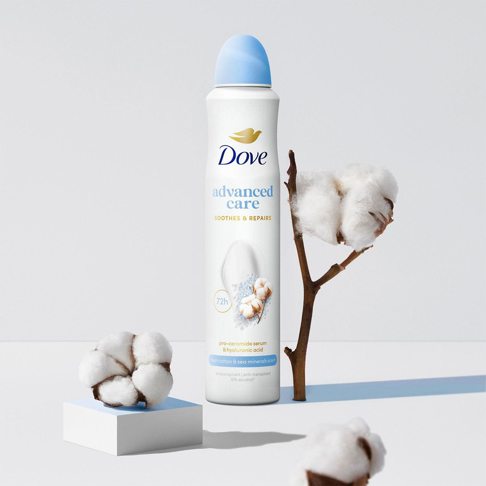 Dove Advanced Care Fresh Cotton and Sea Minerals Antiperspirant Aerosol 200ml 6 Pack Image 4