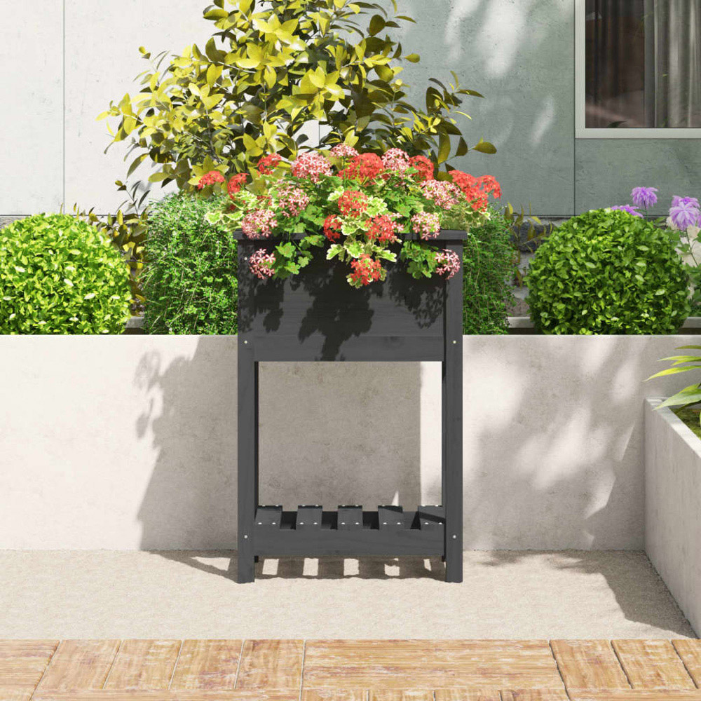 vidaXL Single Shelf Grey Solid Pine Wood Garden Planter 81 x 54 x 34.5cm Image 2