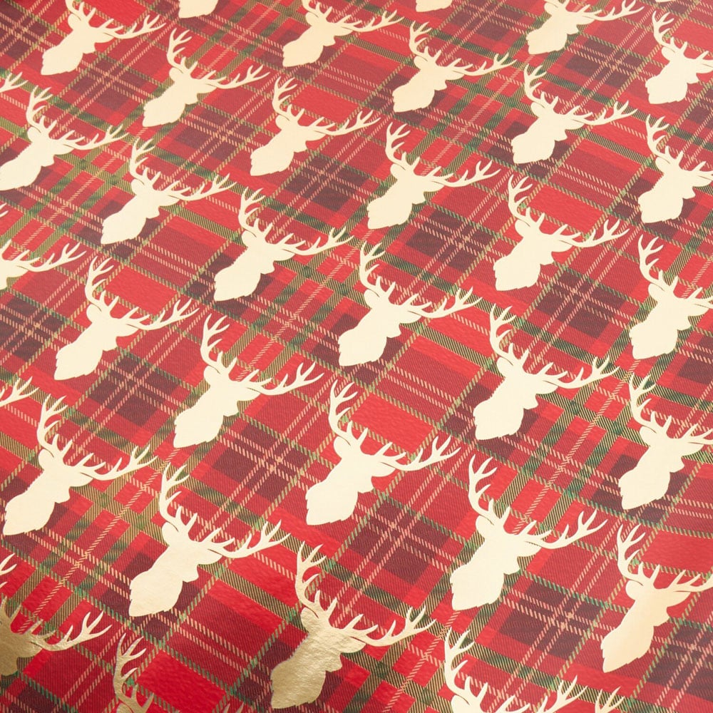 Festive Tartan Stag Gift Wrap Image 2
