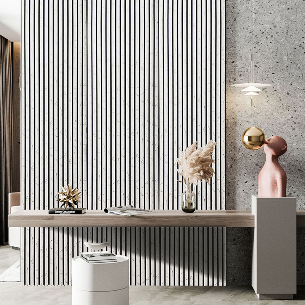 Britwall White and Gold Marble Design Linear Acoustic Wall Panel 2400 x 600 x 21mm 2 Pack Image 1