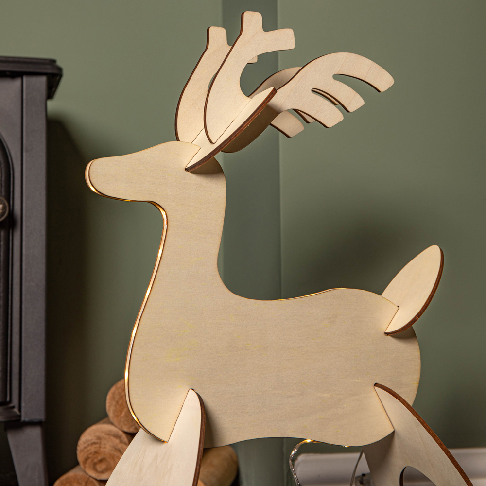 Samuel Alexander Light Up 3D Wooden Reindeer Christmas Decoration Image 3
