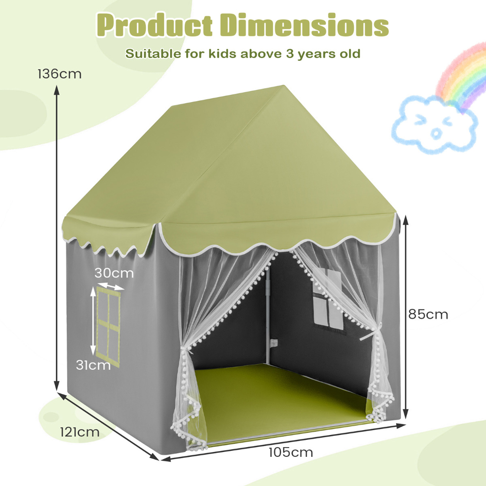 Costway Kids Light Green Large House Play Set with Mat and Star Lights Image 7