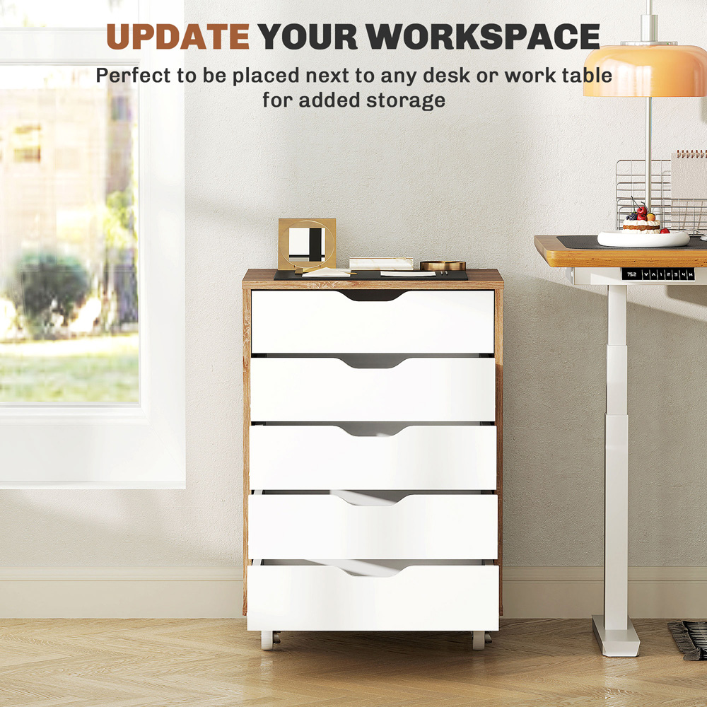 Vinsetto 5 Drawer Oak Mobile Filing Cabinet Image 8