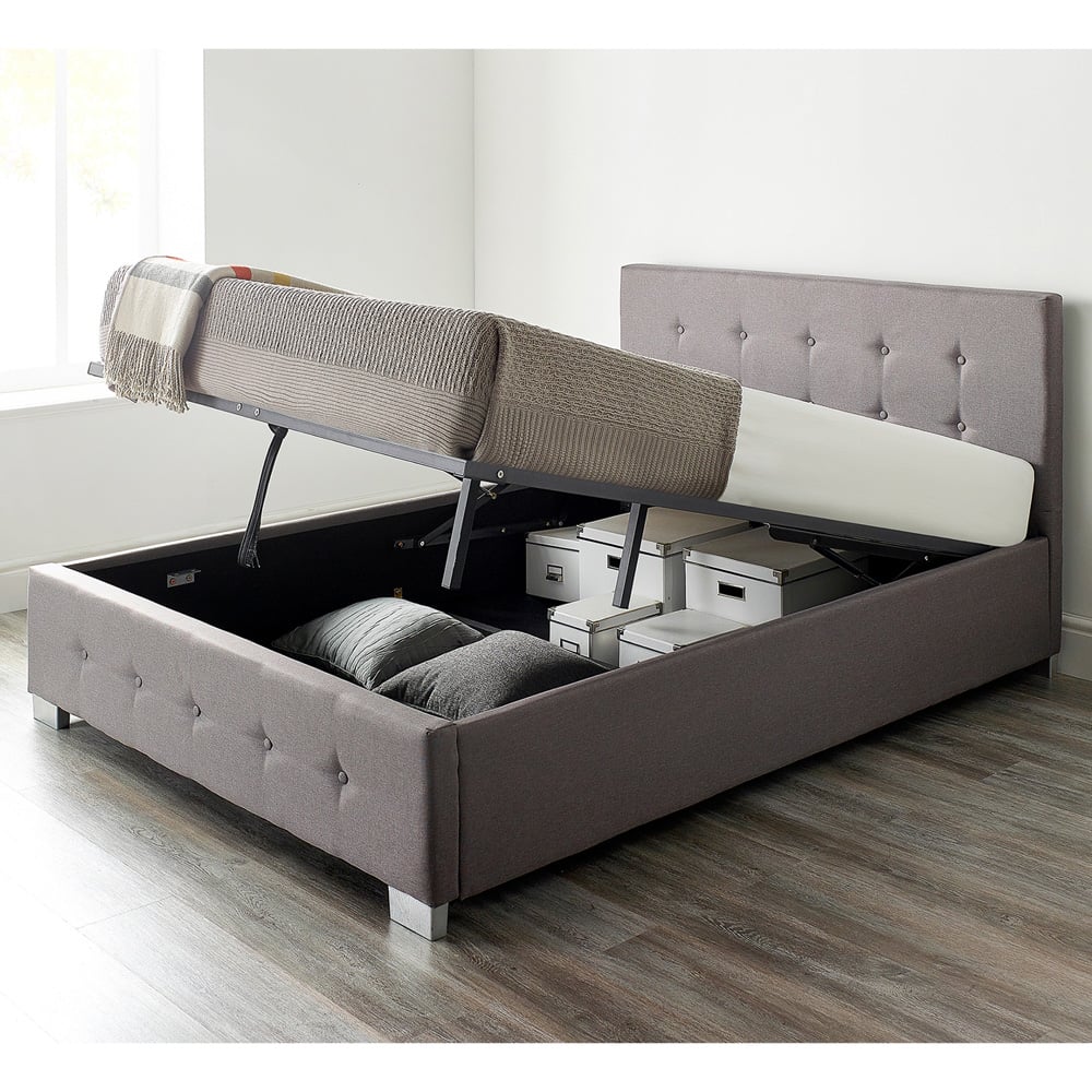 Aspire Single Grey Linen End Lift Ottoman Storage Bed Image 4