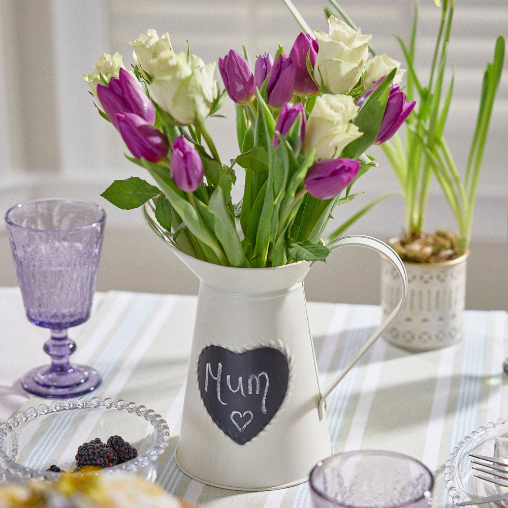 Dibor Cream Zinc Vintage Style Pitcher Jug Vase with Heart Message Chalkboard Image 2