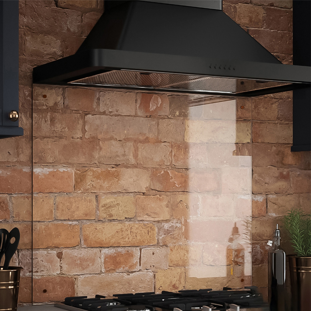 Clear Glass Kitchen Splashback with Brushed Copper Caps 900 x 700 x 6mm Image 1