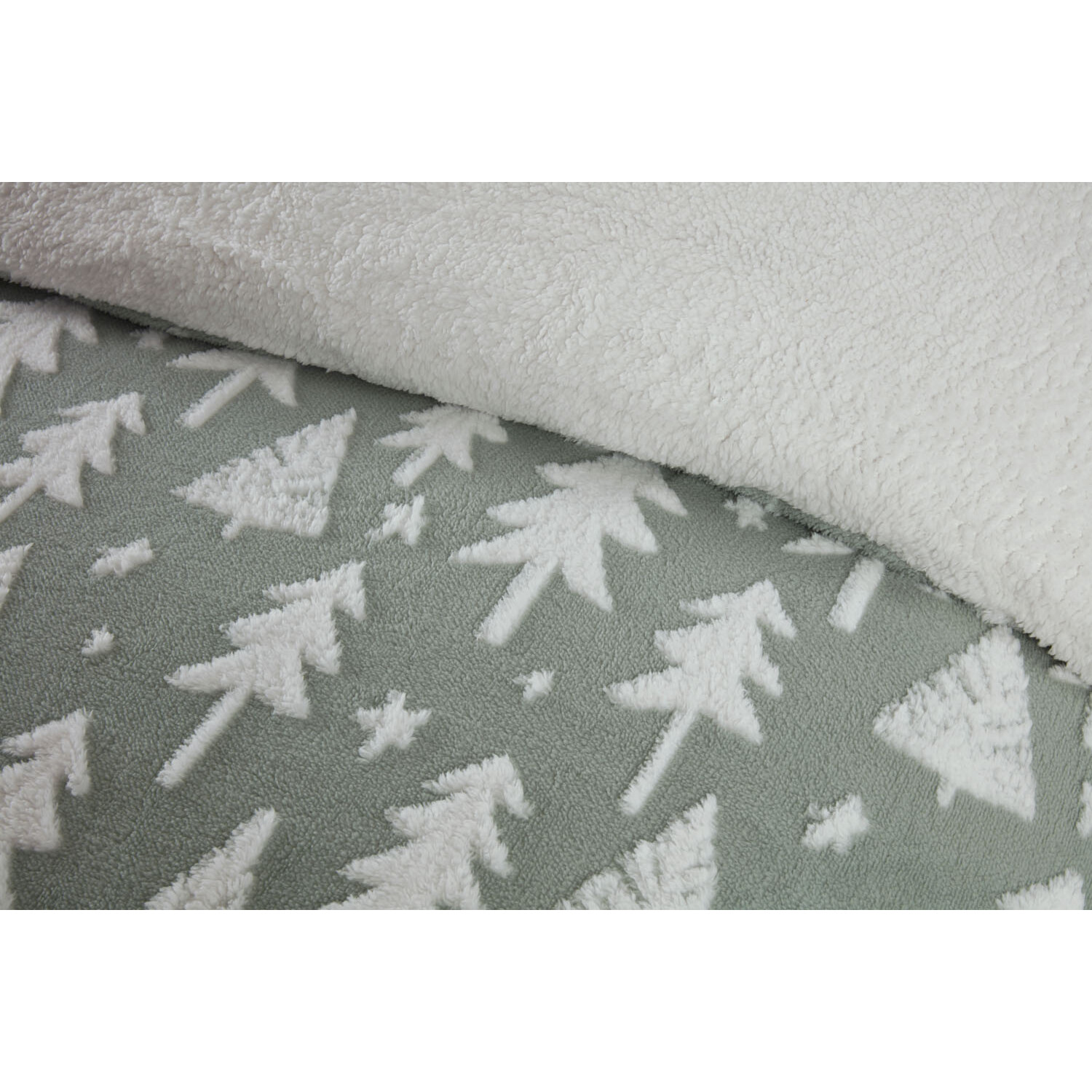 Christmas Tree Fleece Duvet Cover and Pillowcase Set - Sage / Single Image 4