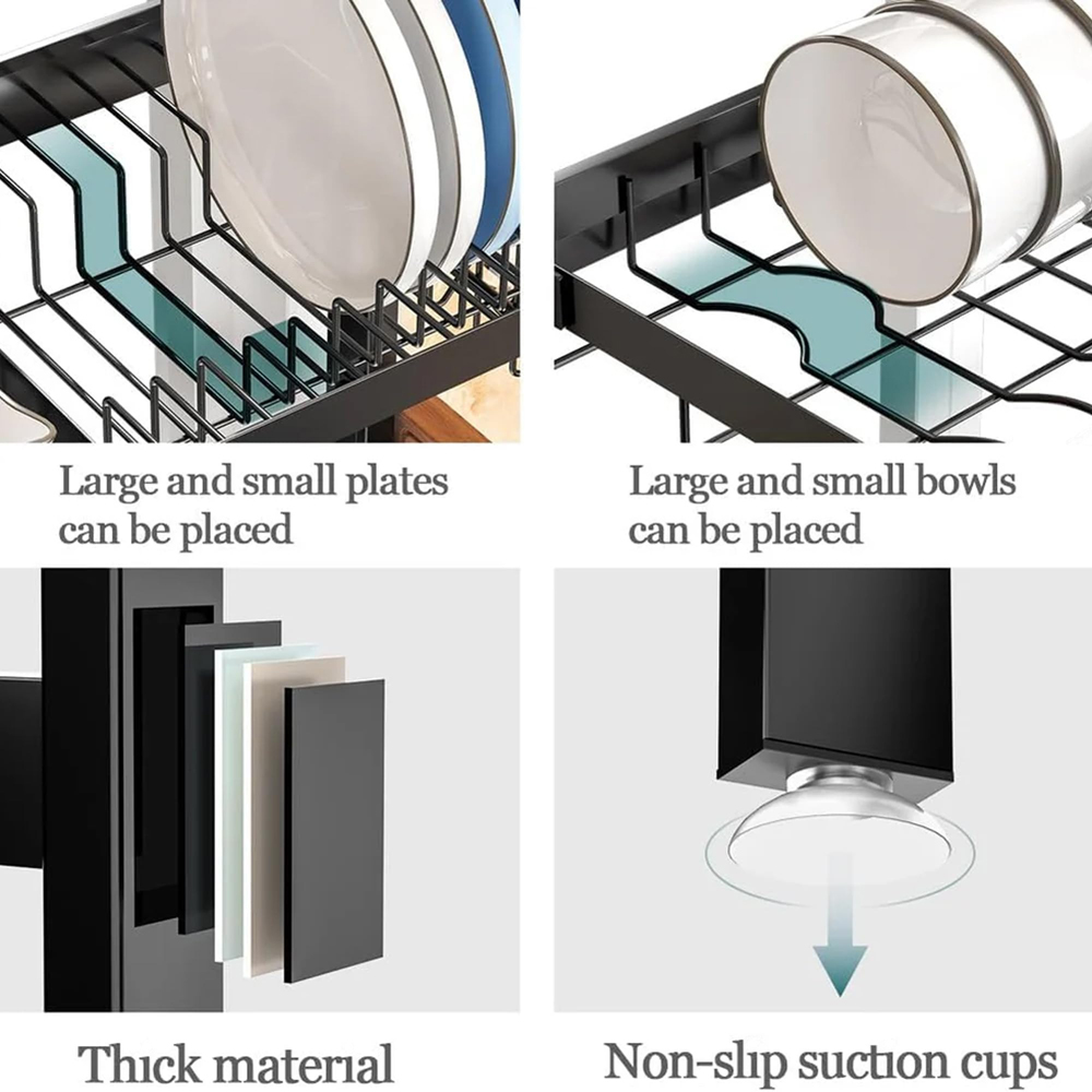 ATEK 2-Tier Black Adjustable Over Sink Kitchen Dish Drying Rack Image 9