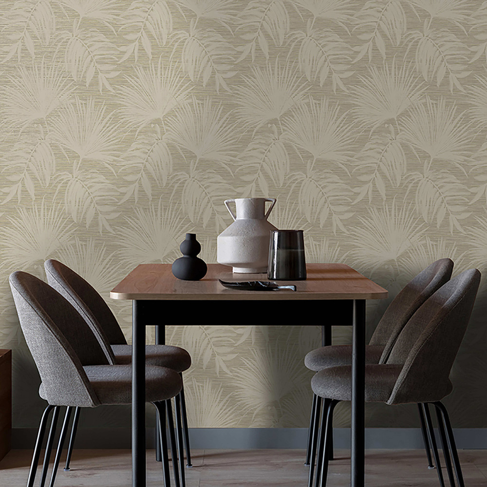Rasch Wallpaper Grasscloth Leaf Taupe Wallpaper Image 3
