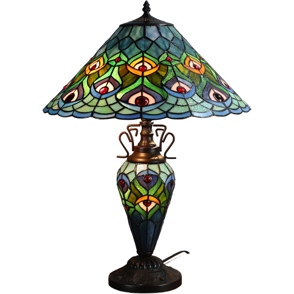 Acacia Home Double Tiffany Stained Glass Table Lamp Antique Metal Base Image 1