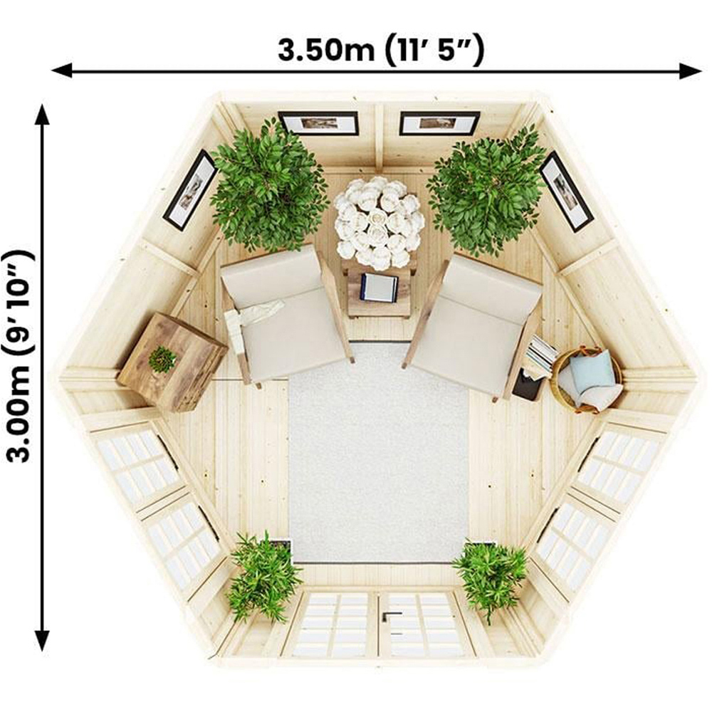 Dunster House Vantage 350 11 x 10ft Brown Wooden Hexagonal Summerhouse Image 9