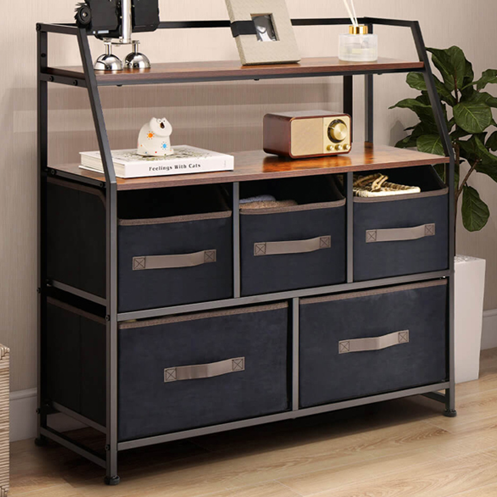 Costway 5 Drawer 2 Shelf Brown Fabric Storage Unit Image 1