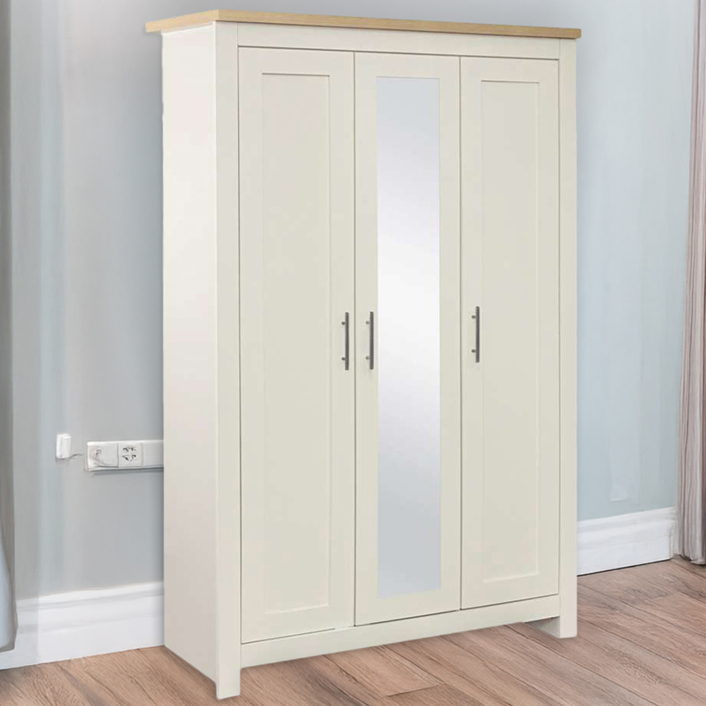 Birlea Highgate 3 Door Cream and Oak Mirrored Wardrobe Image 1