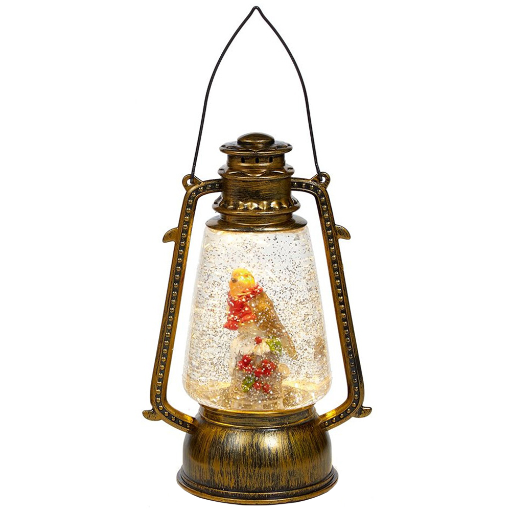 Samuel Alexander Antique Robin on Tree Stump Hurricane Lantern Christmas Decoration 24cm Image 1