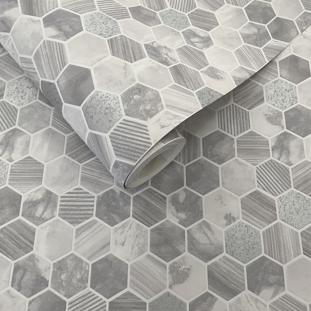 Holden Decor Hexara Tile Grey Wallpaper Image 2