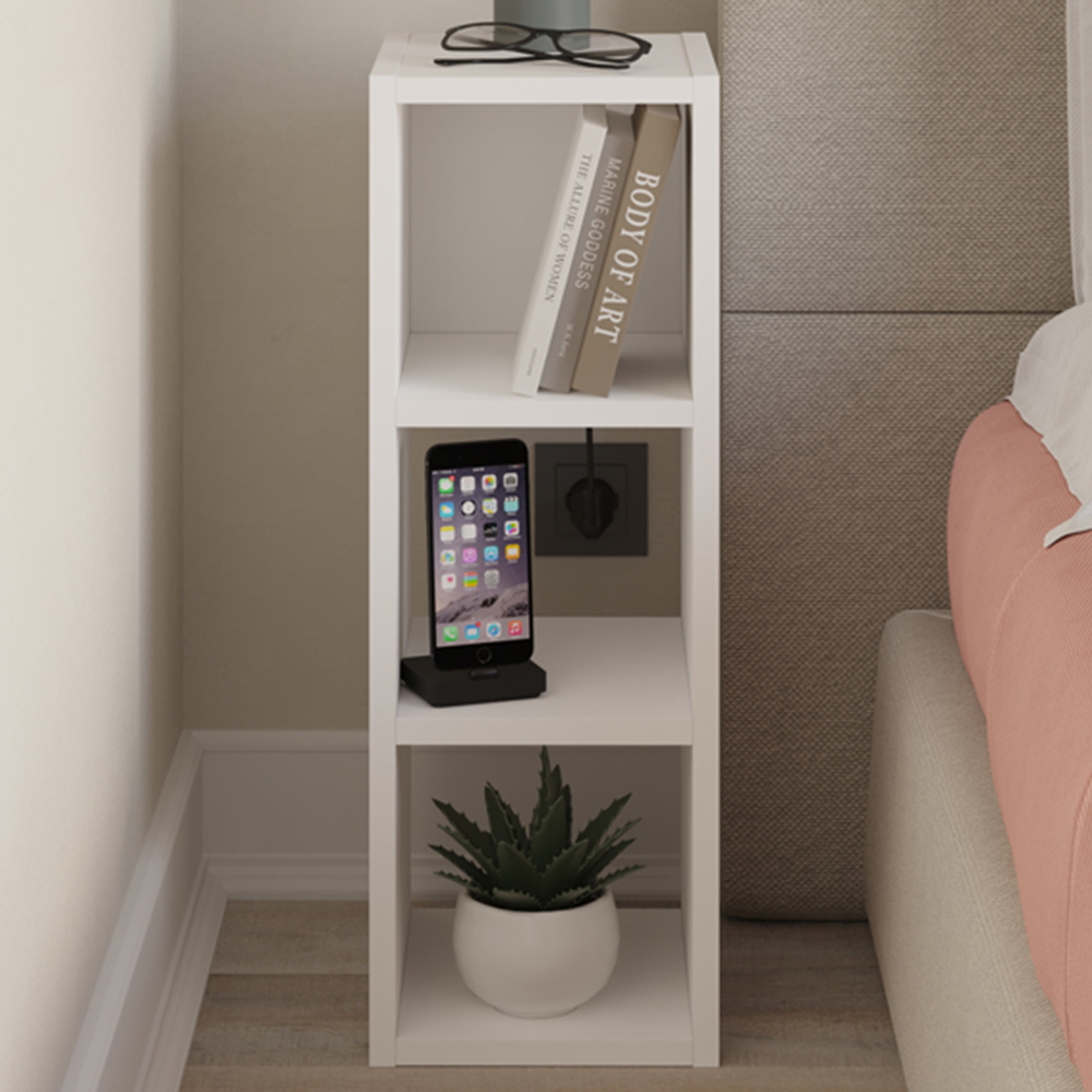 Decortie Combayn 3 Shelf White Low Bookcase Image 1
