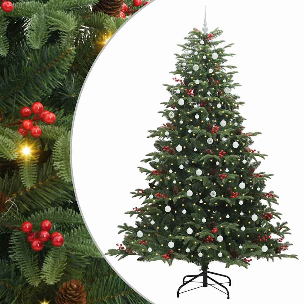 vidaXL Pre-Lit Warm White LED and White Baubles Green Artificial Christmas Tree with Stand 8ft Image 7