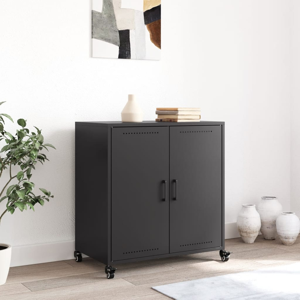 vidaXL 2 Door Black Steel Sideboard Image 9