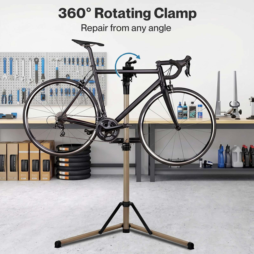 Monvelo Champagne Height Adjustable Rotating Bike Repair Stand with Tray and Handlebar Stabiliser Image 6